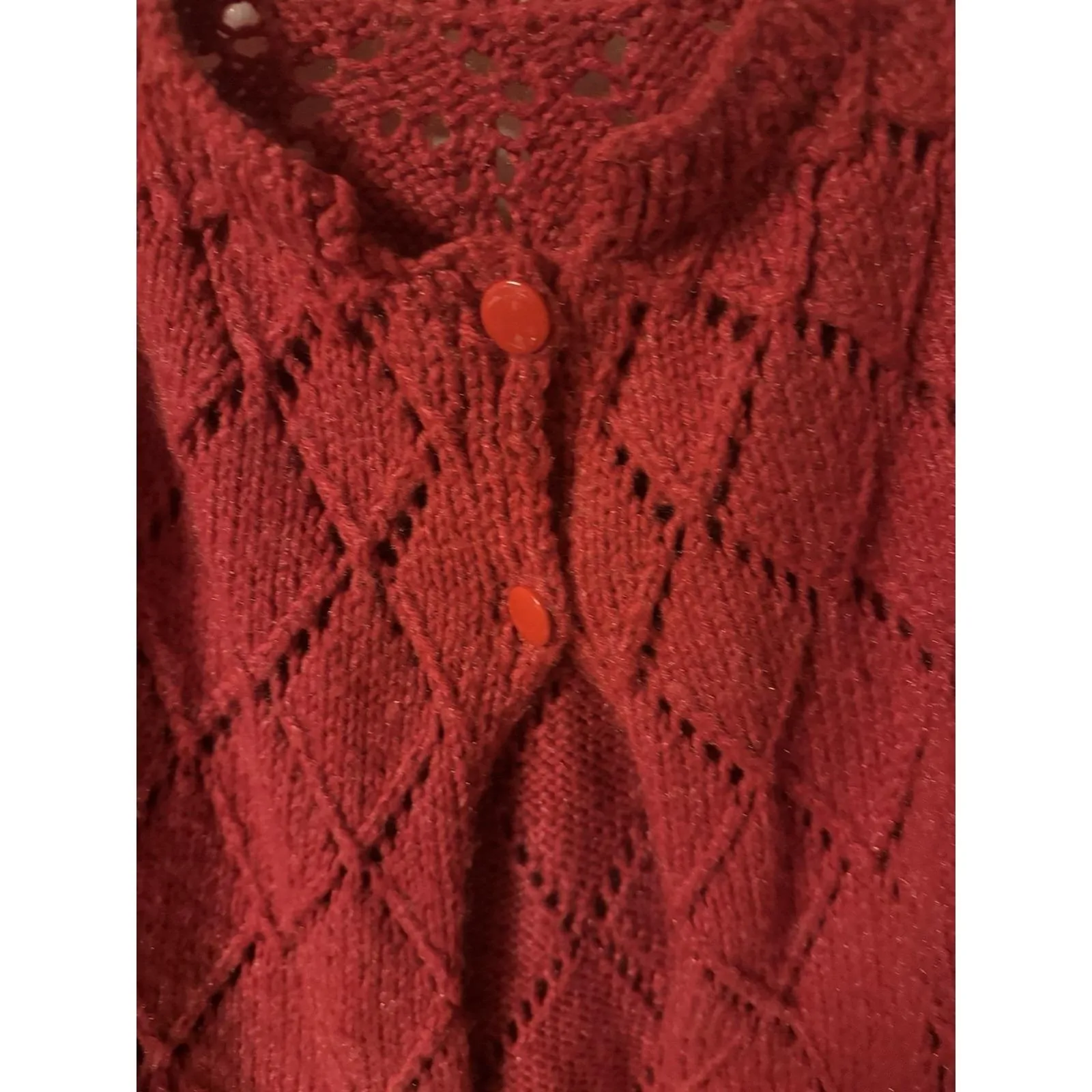 Vintage 1960-1970's Red Hand Knit One Of A Kind Caplete With Fringe - Image 4