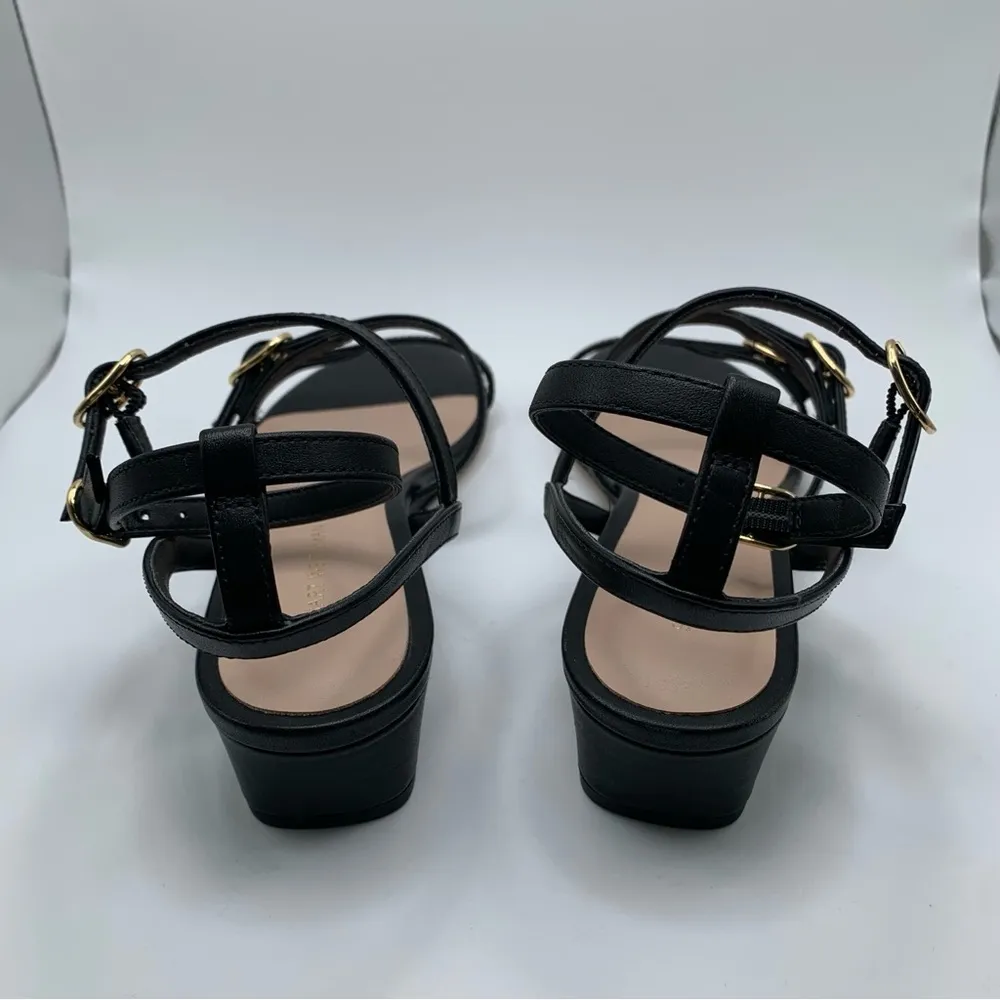 NWOB Stuart Weitzman Grecian Buckle Wedge Sandal size 6 black leather 2621 - Image 7