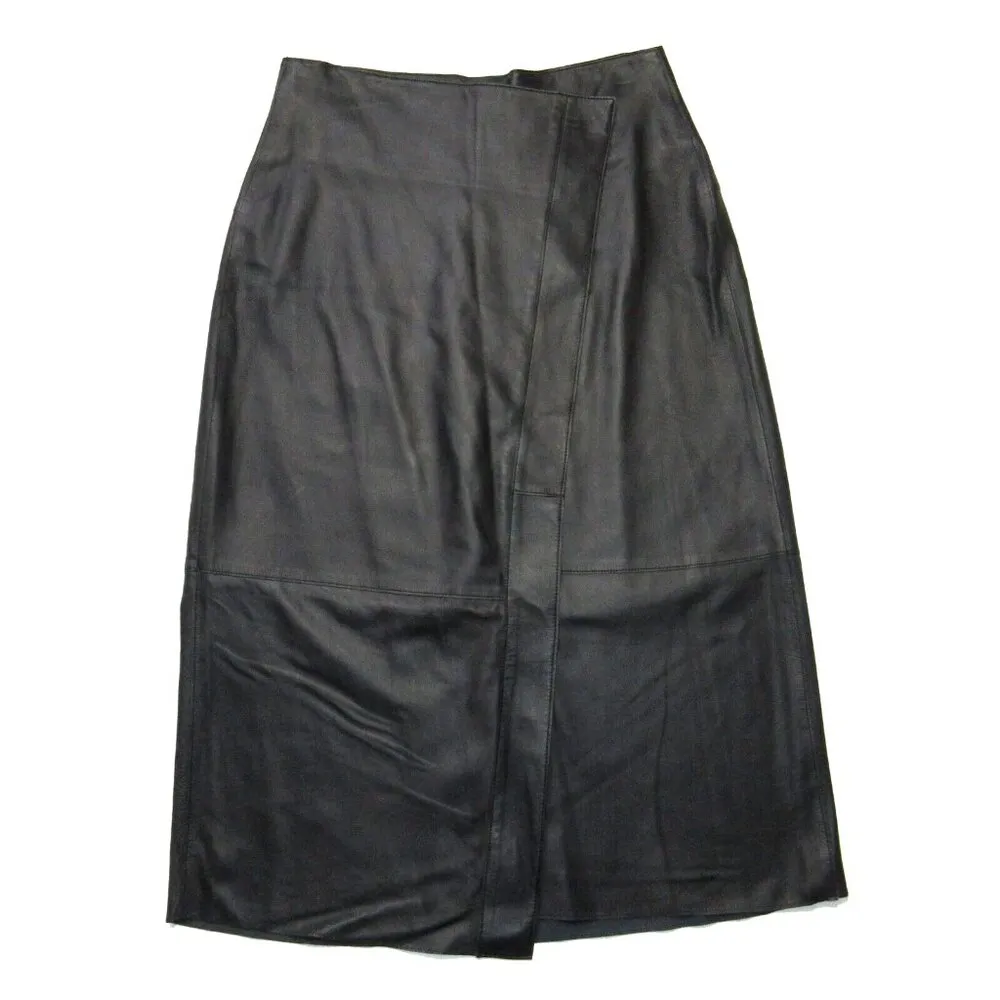 NWT Vince Lamb Leather Wrap Midi Skirt in Black 10 $1250 - Image 2
