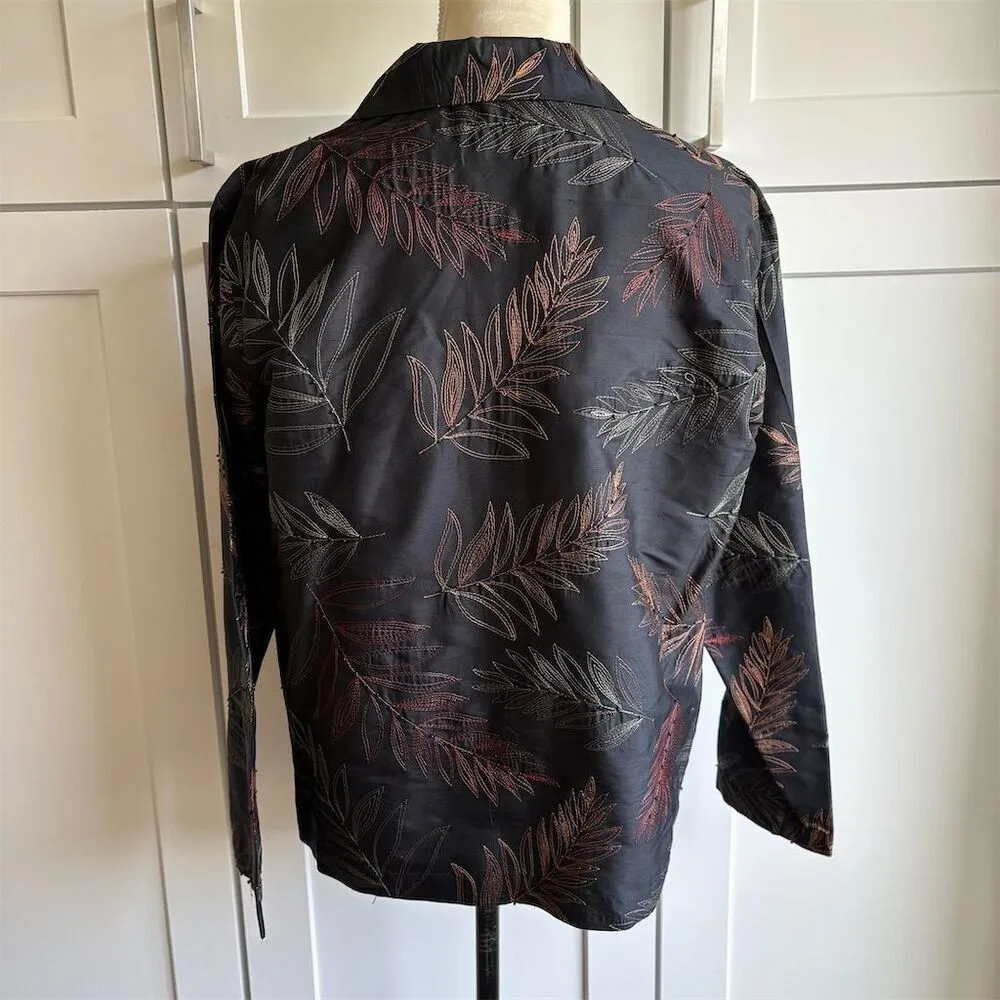 French Laundry Women's M Silk Black Beaded Embroidered Blazer Career Jacket - Image 2