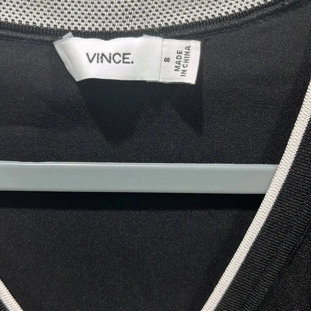 VINCE Black White Stripe Double Layer V-Neck Sleeveless Midi Dress Sz 8 - Image 6