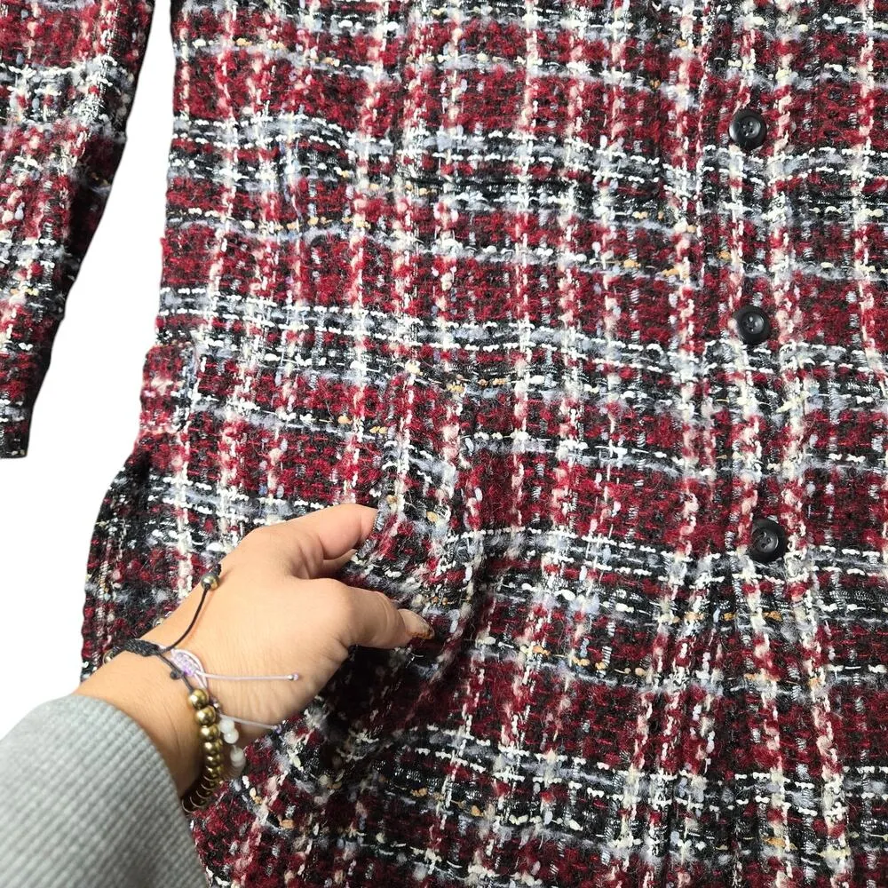 Faith Connexion Red Wool Tweed Shirt Jacket Size: S Size M - Image 6