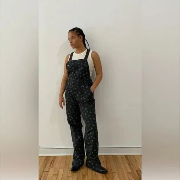 NWT - WeWoreWhat Slouchy black Watercolor Ditsy Slit jumper Overalls‎ size - Image 3