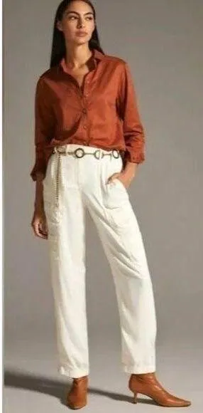 Maeve Anthropologie Pants Women 4 Ivory Port Side Satin Utility Cargo Streetwear - Image 1