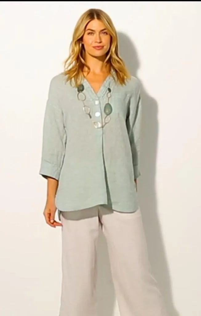 NWT J.Jill Pure Jill 100% Linen 3 Button Front Tunic Blouse Sage Green Sz MP Gray - Image 2
