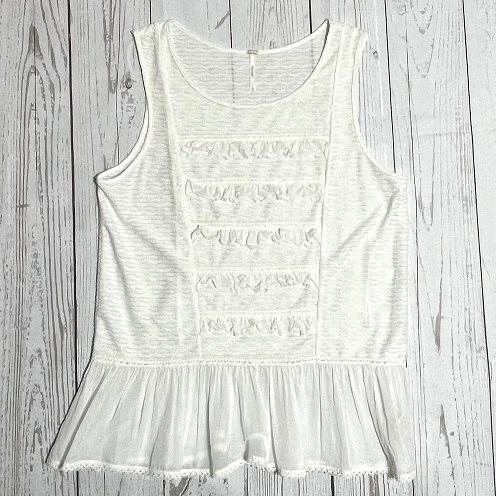 Free People White Cotton Sleeveless with Peplum Detail Top Size L - Image 11