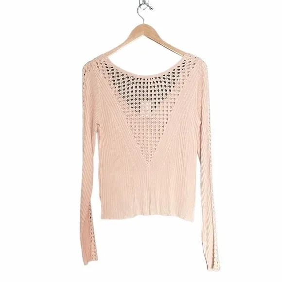 NWT Free People Starlight Ribbed Boho Tunic Open Knit Sweater Cream Size XS NEW - Image 4