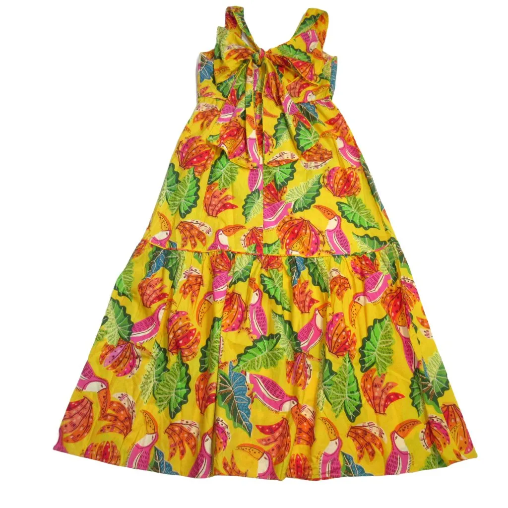 NWT FARM Rio Beaks & Bananas Maxi in Yellow Cotton Bow Back Tank Dress L $235 - Image 10
