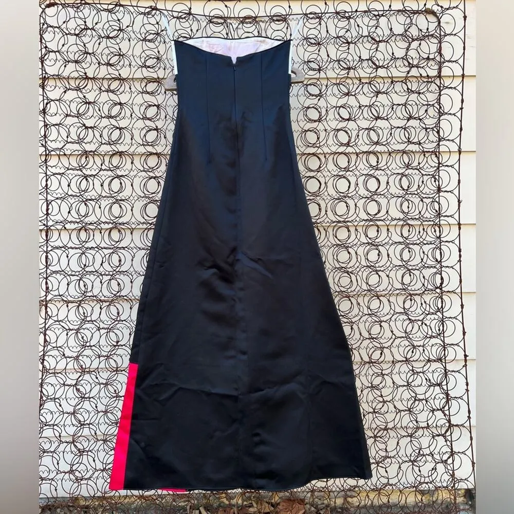 Y2K Jessica McClintock color block strapless A line prom dress black white pink - Image 3