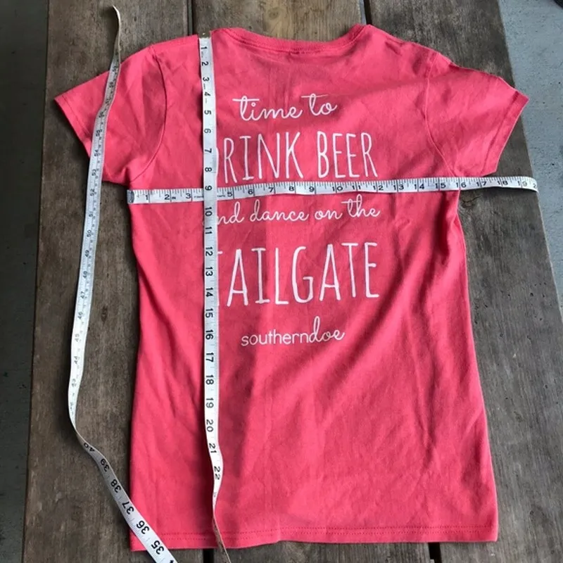 Southerndoe Womens Tee Sz S‎ Salmon Drink Beer and Dance on the Tailgate NEW Top White - Image 3
