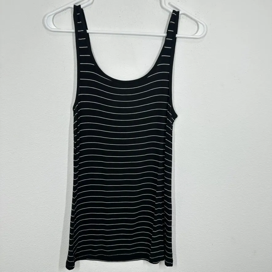 Halogen Black White‎ Stripe Tank Top Medium Ribbed Rayon Spandex Stretch Jersey - Image 5