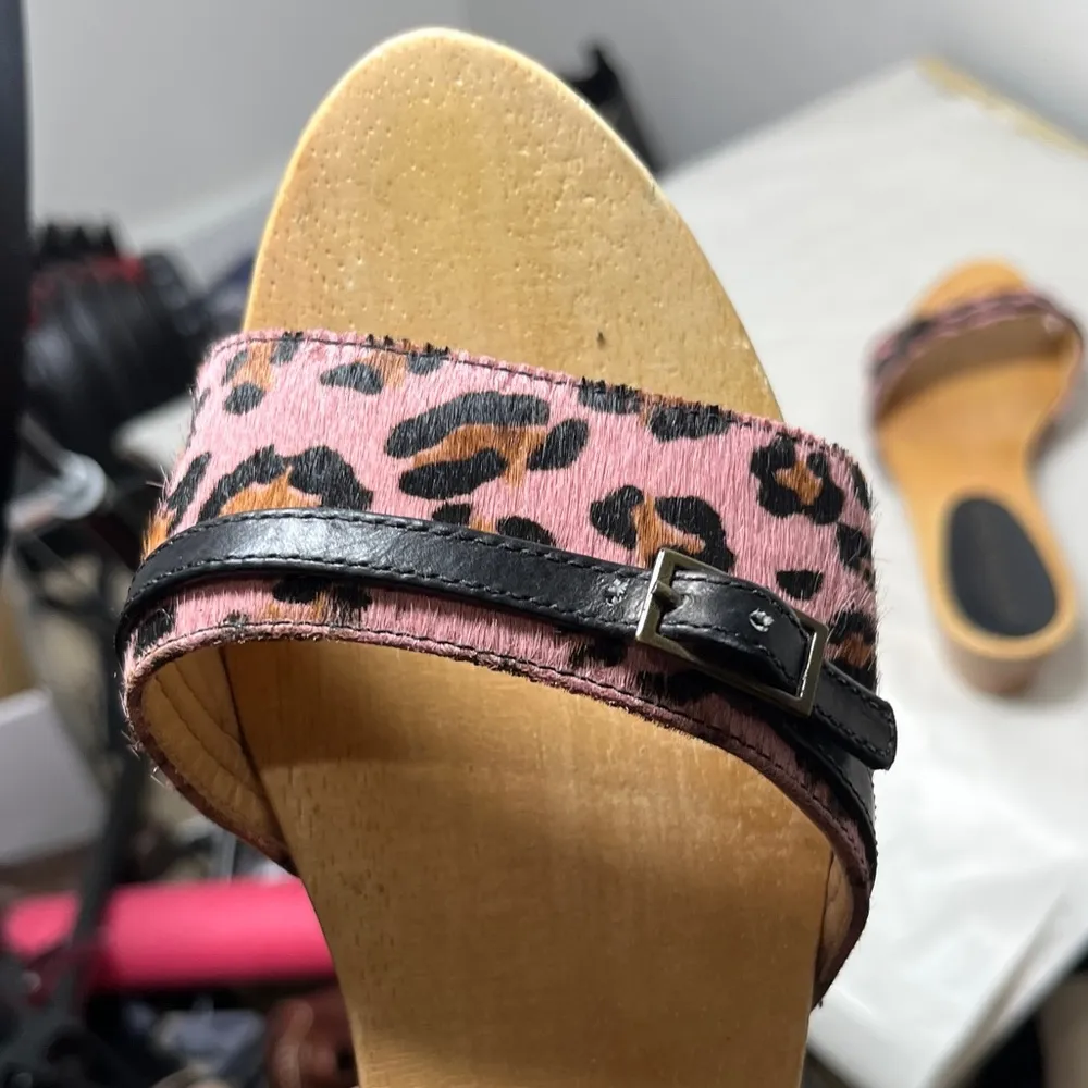 Gianni Bini Christy Leopard Print Calf Hair Wooden Base Slide Kitten Heel Sz 8.5 - Image 9