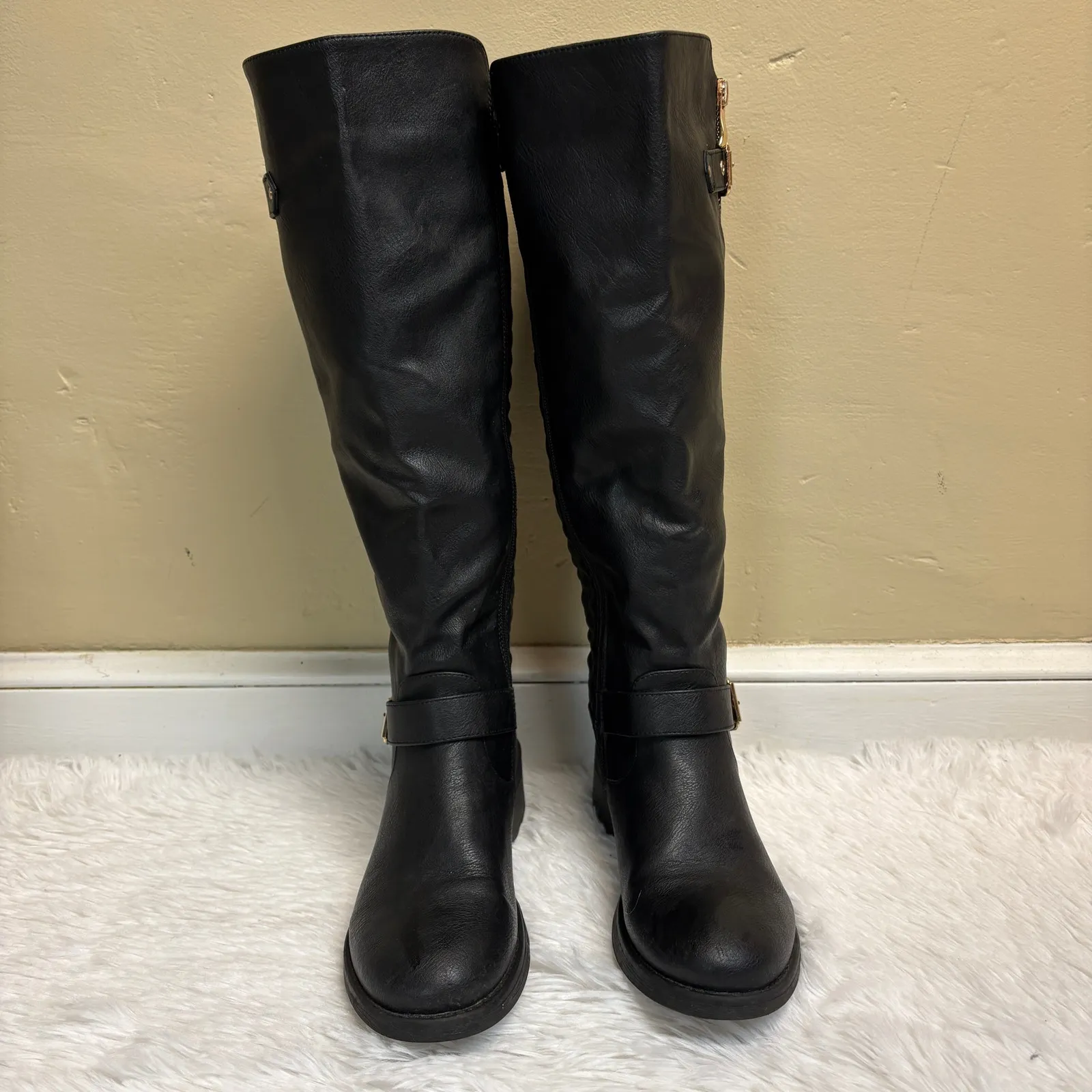 Dream Pairs Black Faux Leather Knee High Utah Riding Boots Size 8 - Image 3