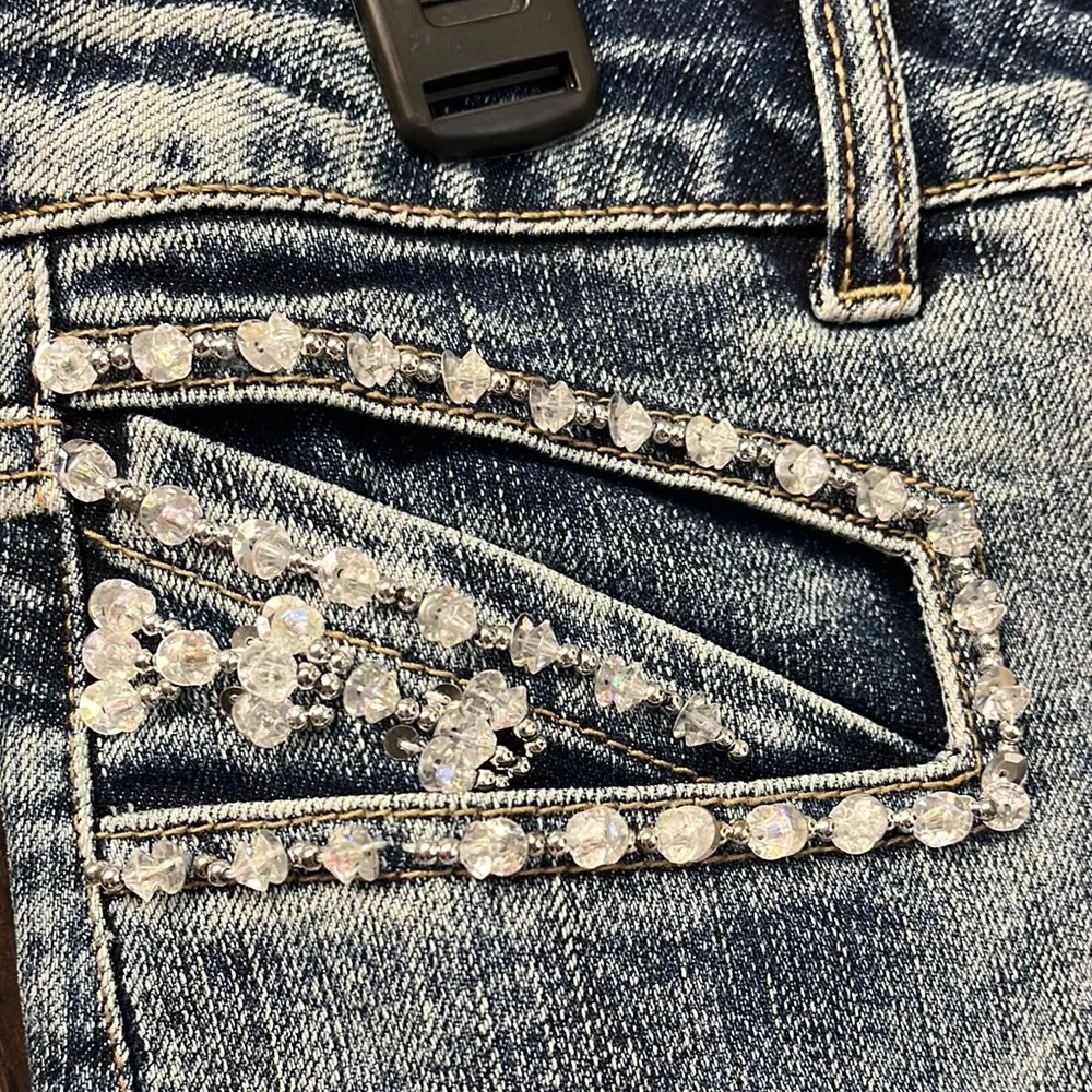 Vintage Candies Skirt Denim White Gauze Ruffle Rhinestones 2 3 4 - Image 6