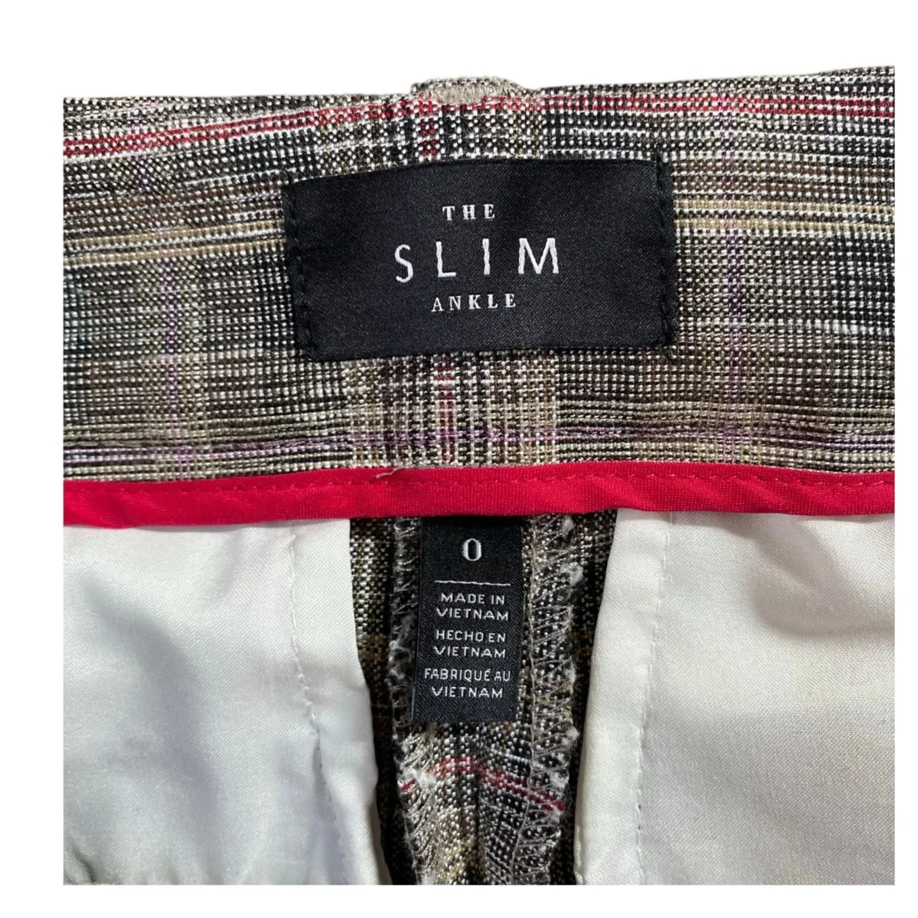 WHBM the Slim Plaid‎ Check Slim Ankle Trousers Black w/ Madder Red - Image 4