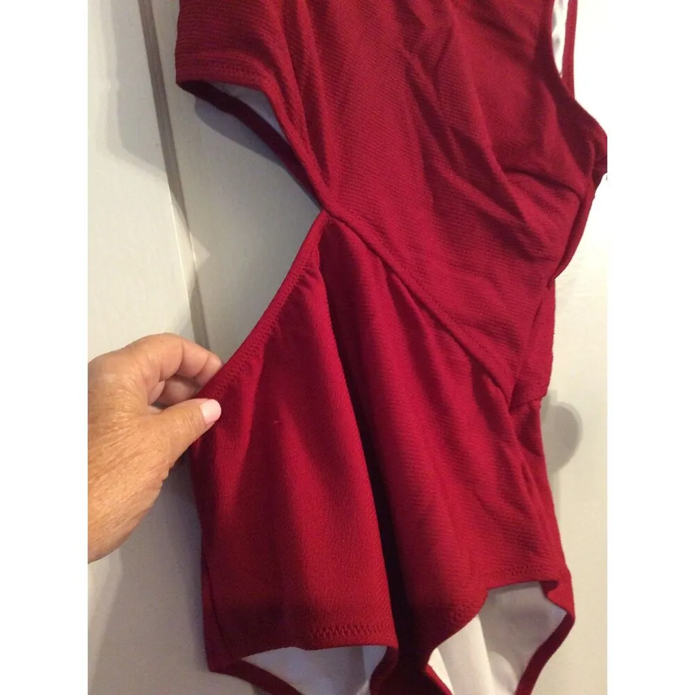 New NWT Red Cupshe One Piece Swim Wear One Shoulder Peek a Boo Side Medium M - Image 2
