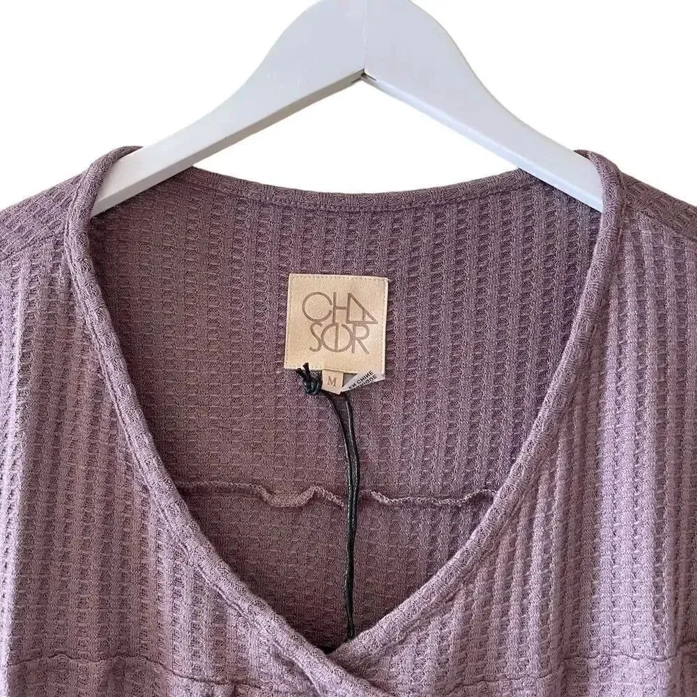 NWT Chaser Purple V-Neck Dolman Long Skinny Sleeves Oversized  Waffle Knit SZ M - Image 2
