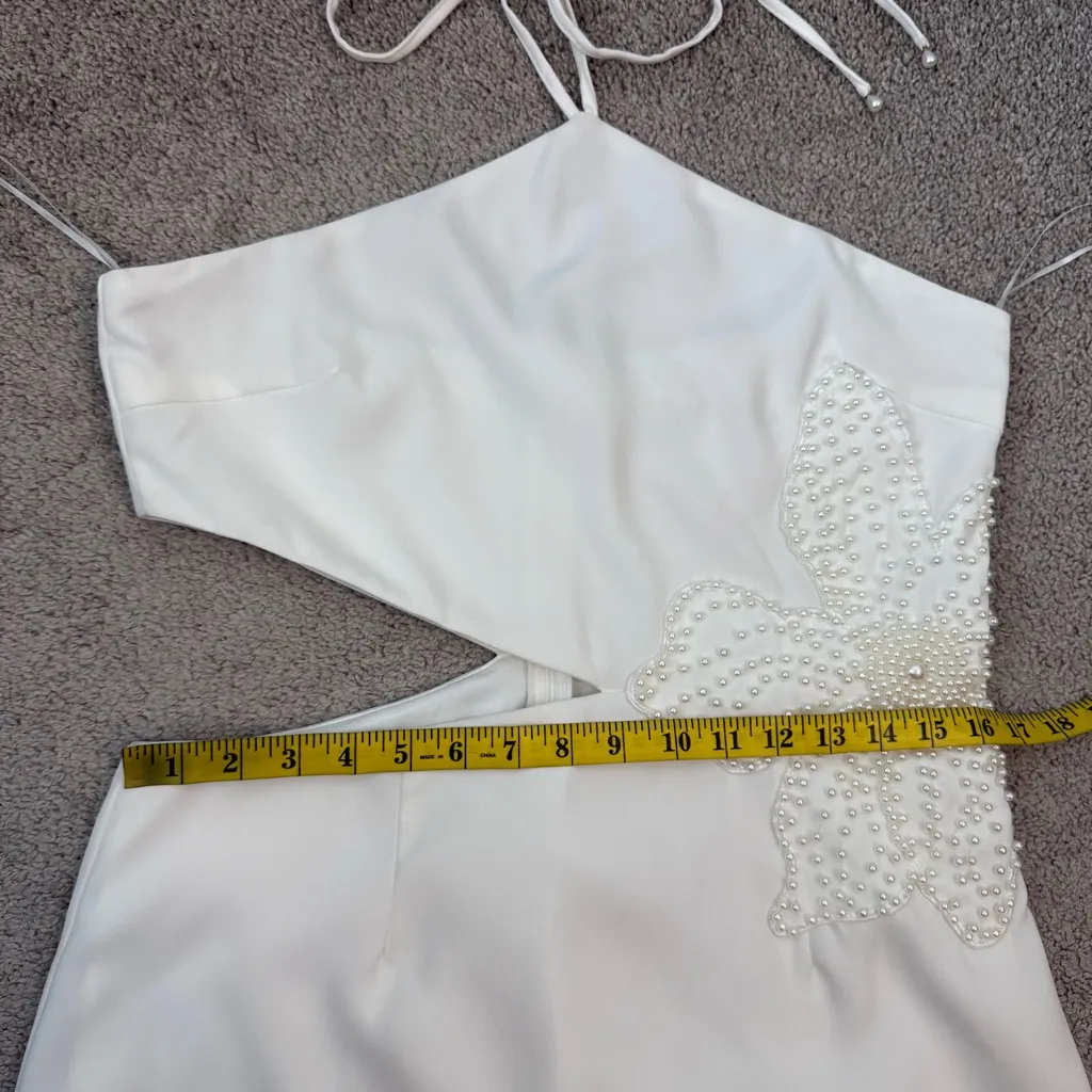 Avec Les Filles Pearl Embellished Cut Out Halter Dress White 14 - Image 12