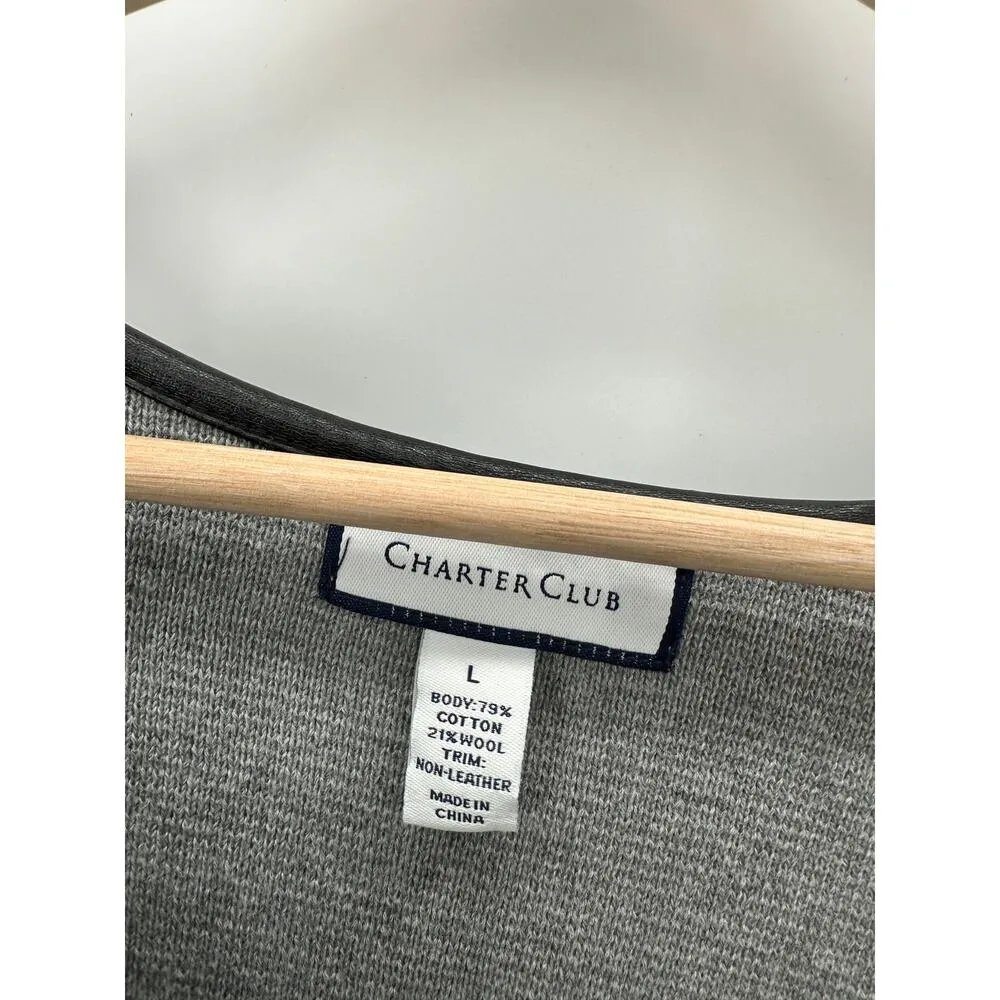 Charter Club Gray Black Button Front Cardigan Sweater Long Line Cotton Wool Sz L - Image 6