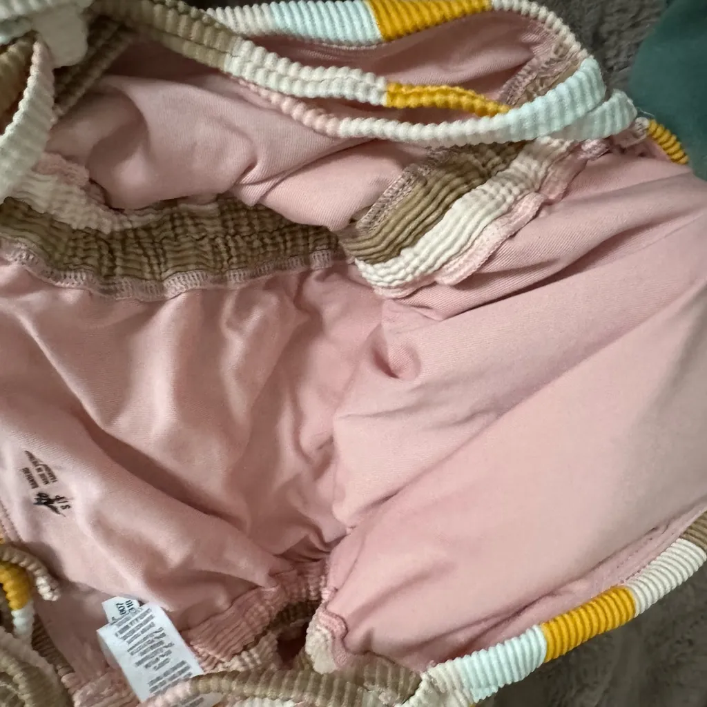 AERIE Pink Brown striped tube tankini Bandeau Bikini top size Small ribbed - Image 6