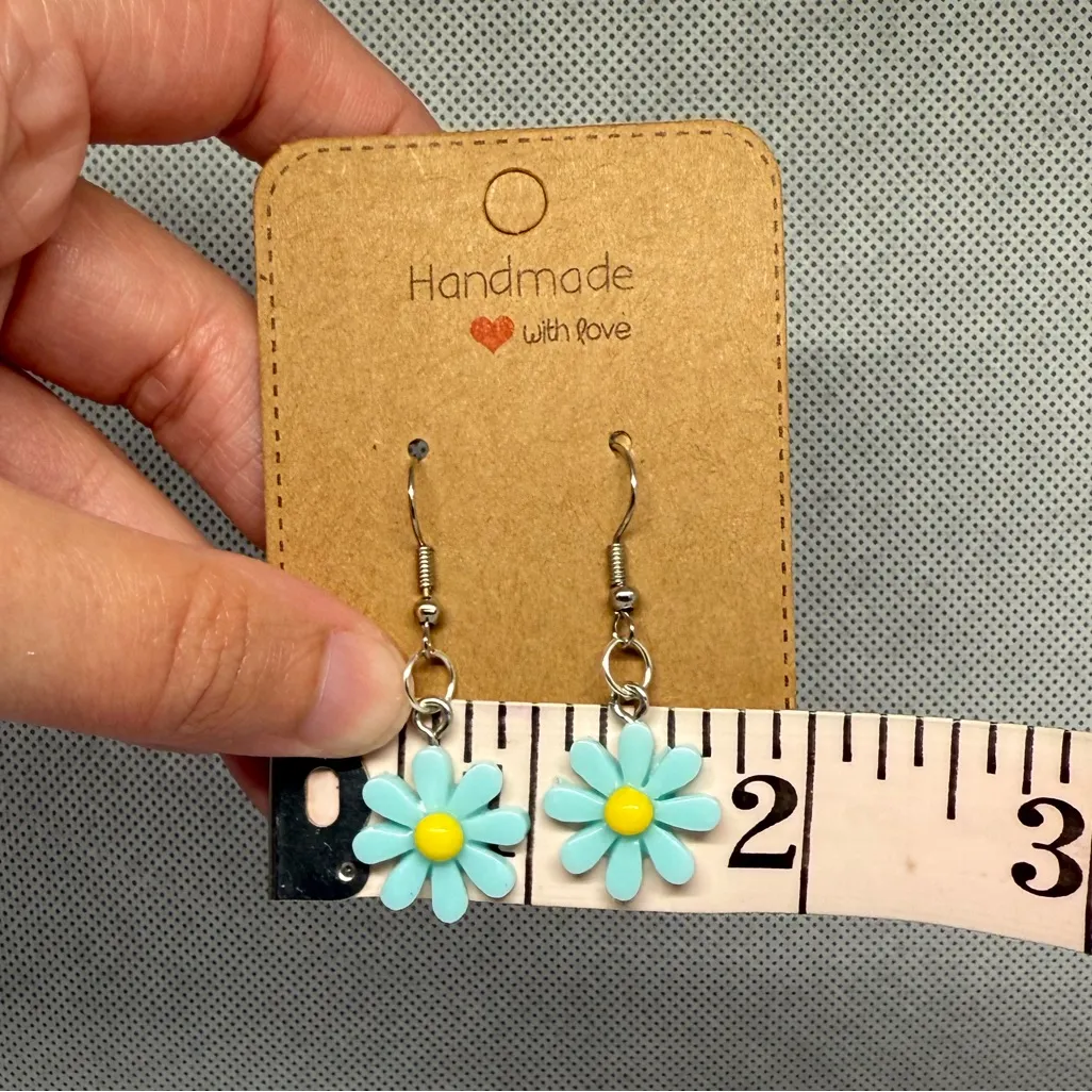 Handmade Blue and Yellow Flower Earrings - Image 4