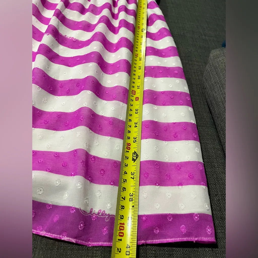 Lilly Pulitzer Danna Pansy Purple Awning Stripe Pretty Swiss Dot
Dress XL - Image 6