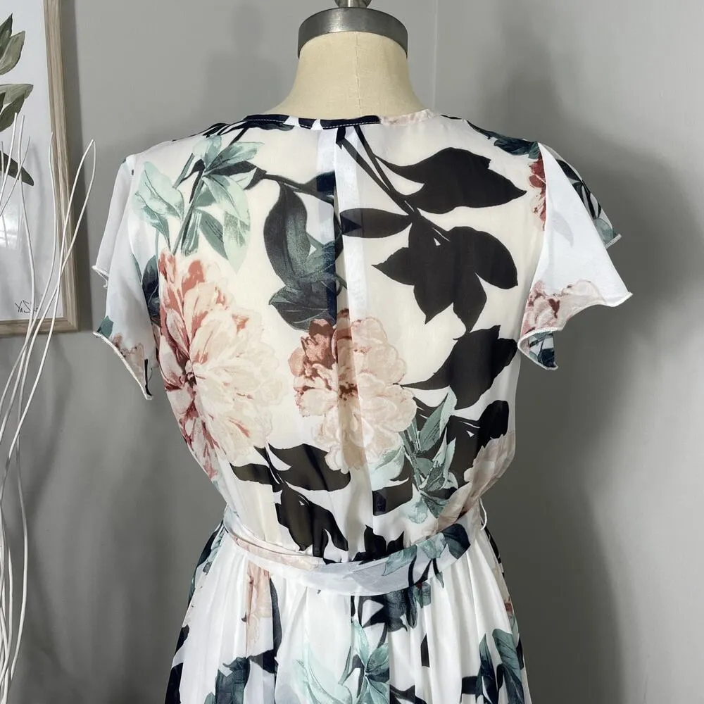 Kate and Lily Womens Floral Chiffon Wrap Maxi Dress Size 4 Semi Sheer Top Fairy Pink - Image 5