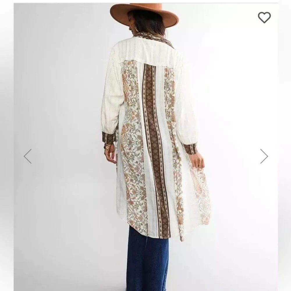 Gimmicks Mixed Print Floral Paisley Kimono Duster Cardigan Sz Small Boho Cottage Brown - Image 2