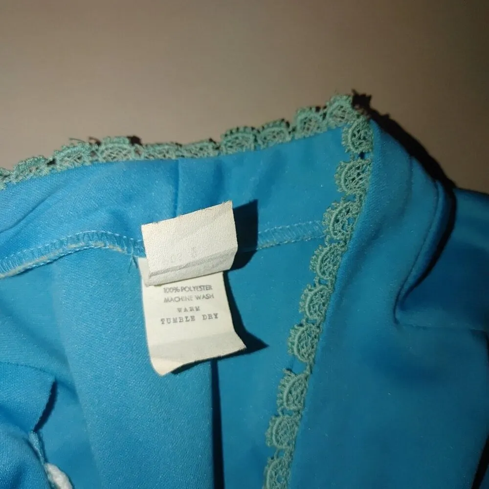 Women's Blue Midi 60 Sheer Polyester Long Sleeve Zig Zag V Neck Dress Vintage Size M - Image 7