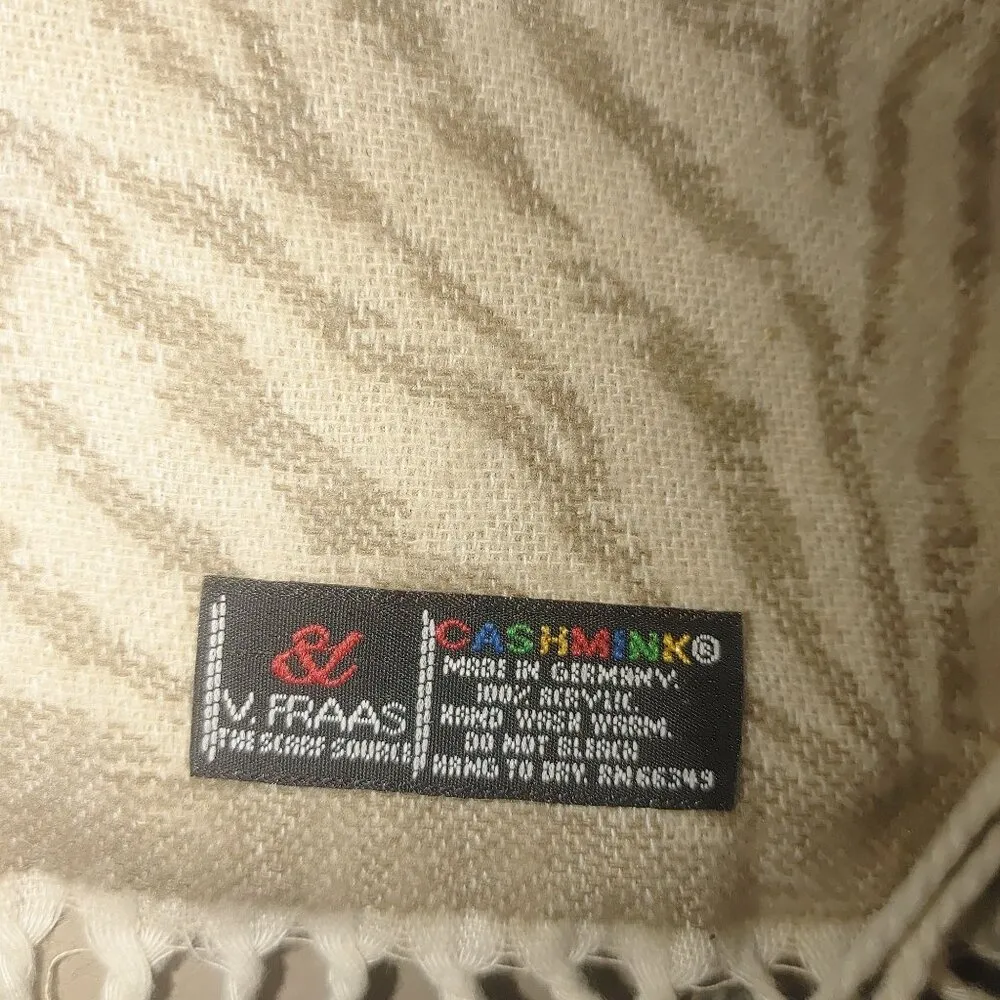 V Fraas Beige Animal Print Scarf Germany Cashmink Fringe 52 by 11 Knit Hat Bonus - Image 3