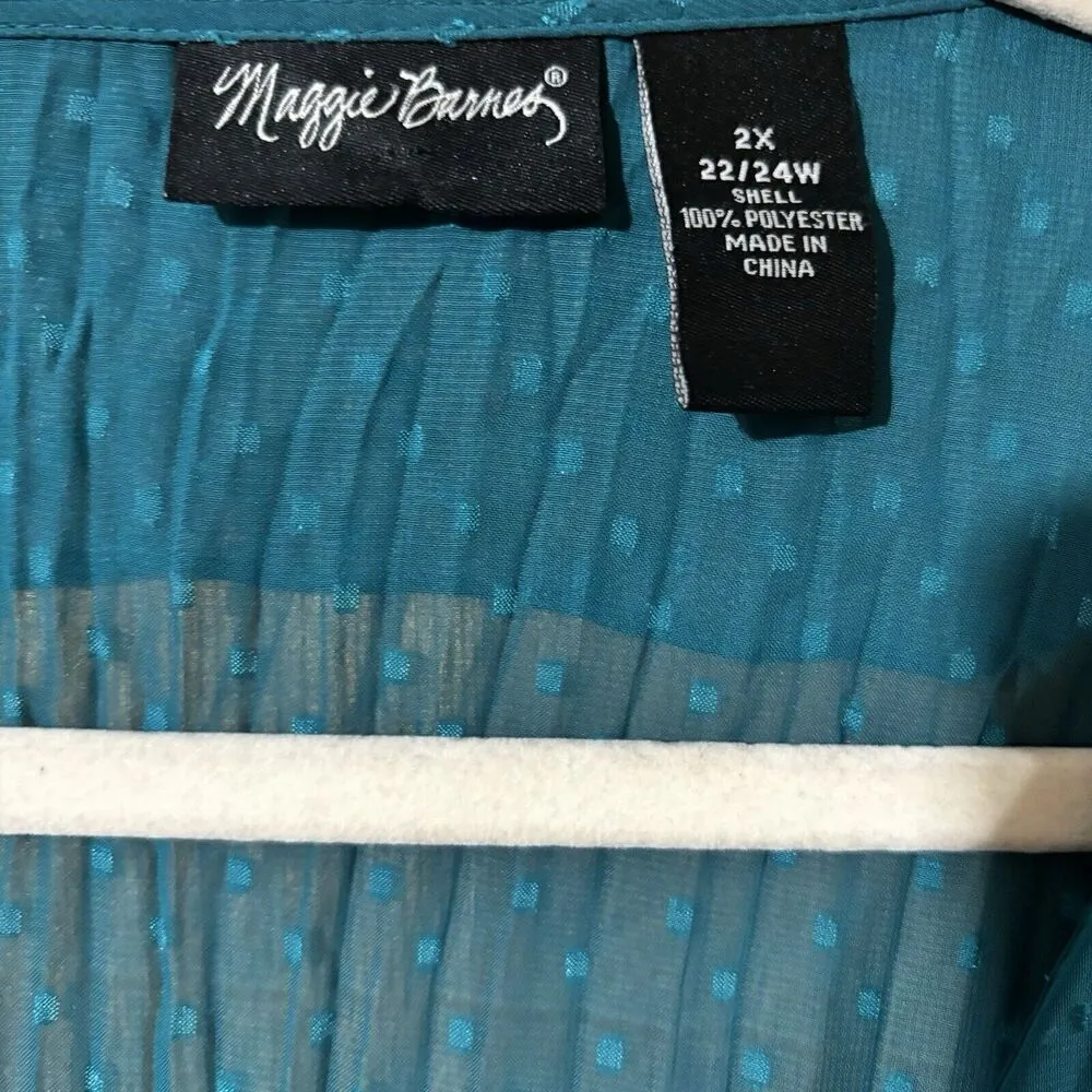 Maggie Barnes Top Womens 2X 22 24W Blue Swiss Dot Ruffle Sheer Crinkle Blouse - Image 7