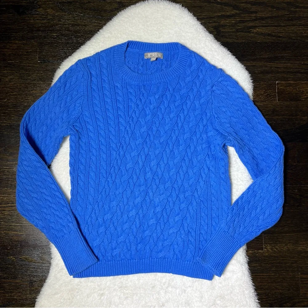 J Crew Blue Diagonal Cable Knit Cotton Sweater - Image 2