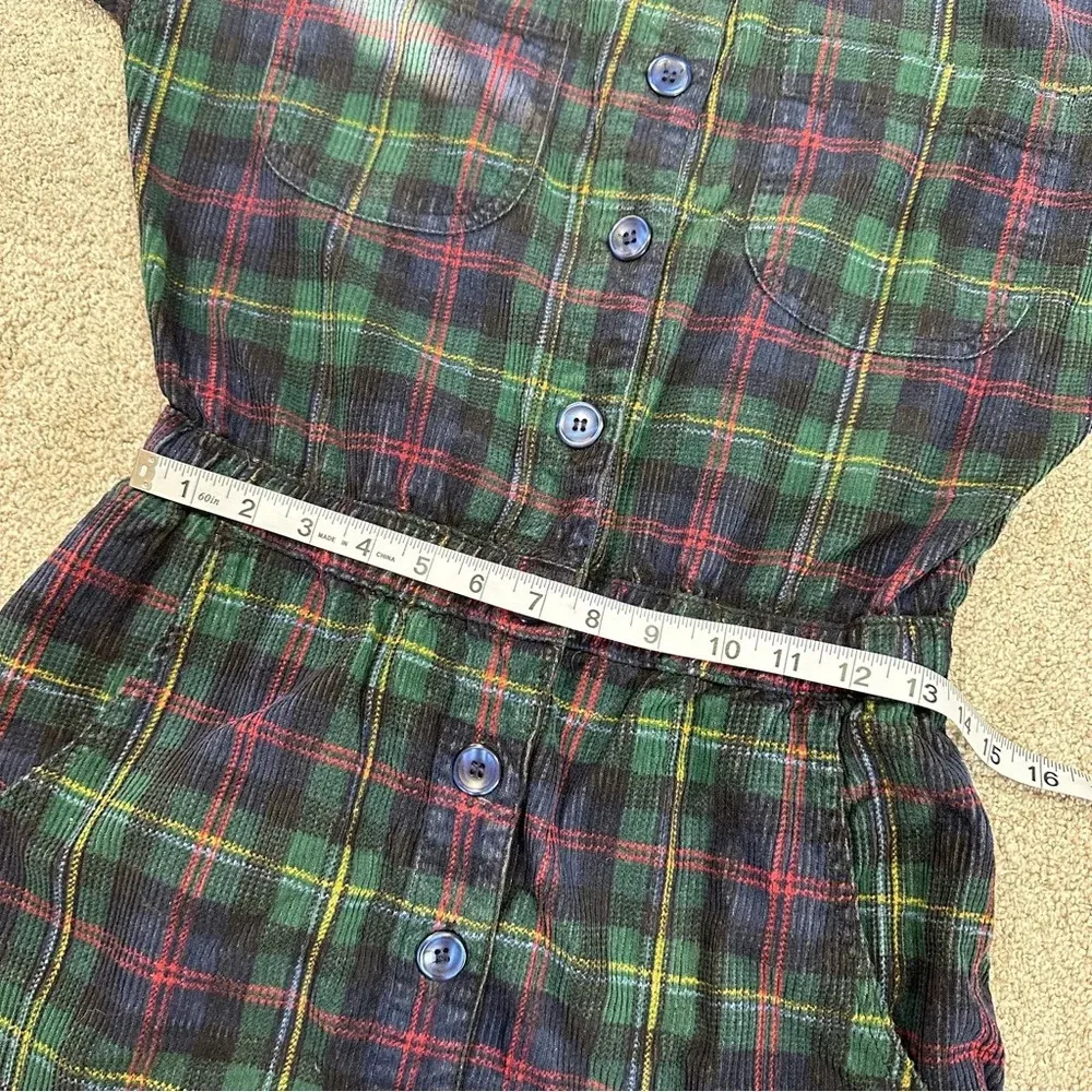 Fads Vintage 90s Y2K Tartan Plaid Corduroy Button Up Shirt Dress Long Sleeve M Green Size M - Image 15