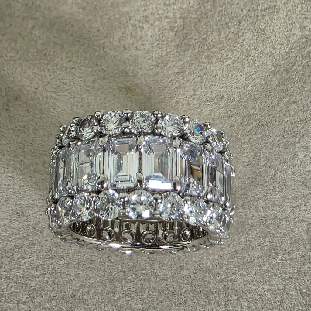 Italo Sterling Silver 925 Triple Row Eternity Baguette Ring with Box Size 5.5 - Image 9