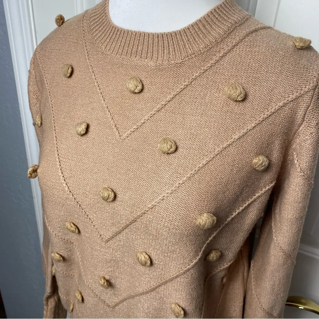 Simplee super soft textured balloon sleeve camel crewneck sweater Large - Image 5