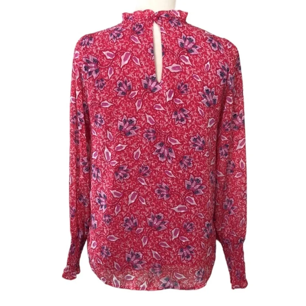 JOIE PINK puff sleeves HIGH NECK KEYHOLE BACK FLORAL PRINT LINED BLOUSE TOP XS - Image 4