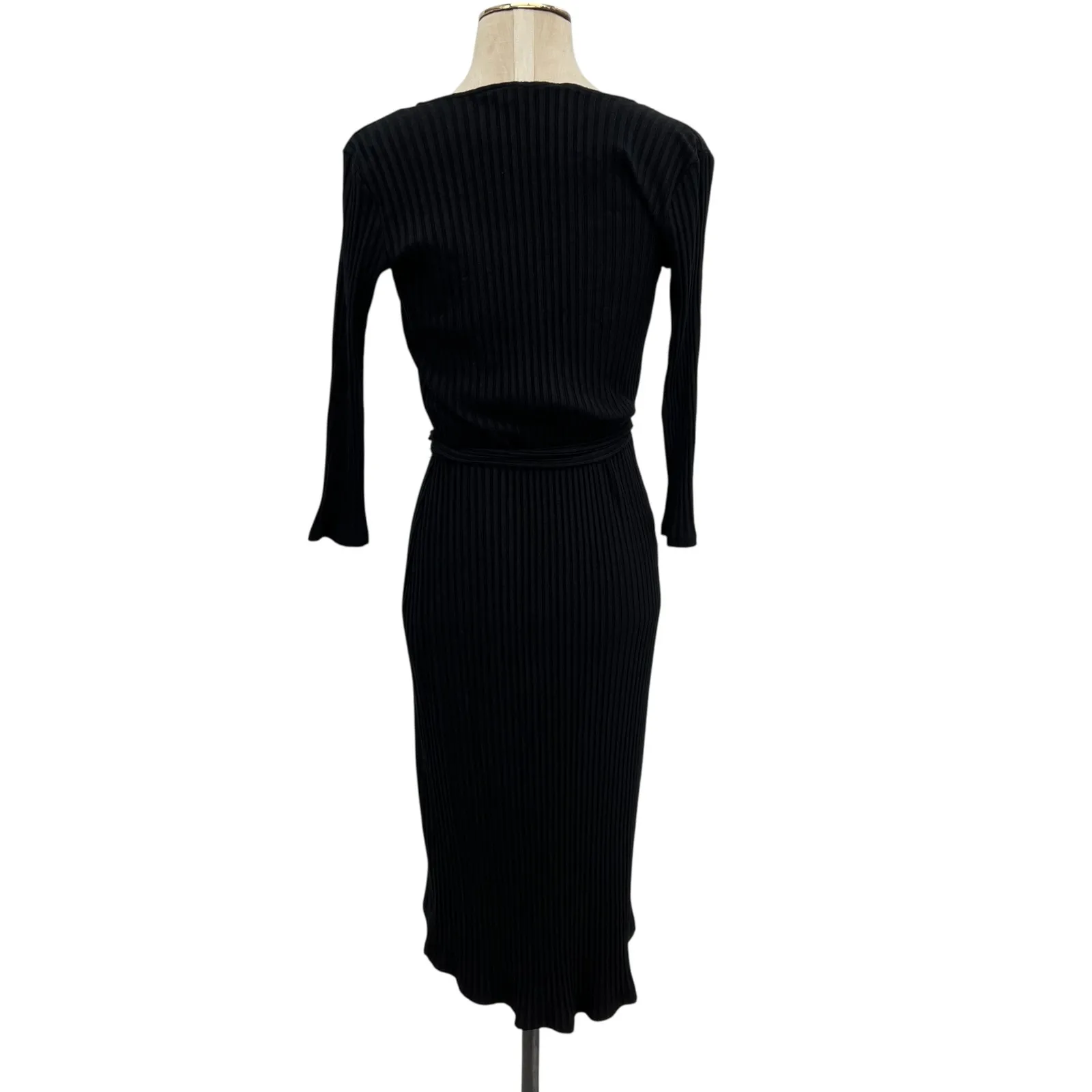 Amour Vert Paris Wrap‎ Dress Ribbed 3/4 Sleeve Modal Stretch Black Size XS - Image 7
