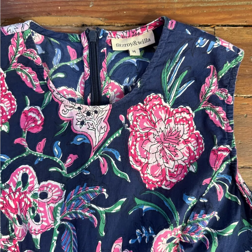 Fitzroy & Willa 100% Cotton Floral Fit and Flare Mini Dress ~ Size Medium 🧡🍄 Blue - Image 9