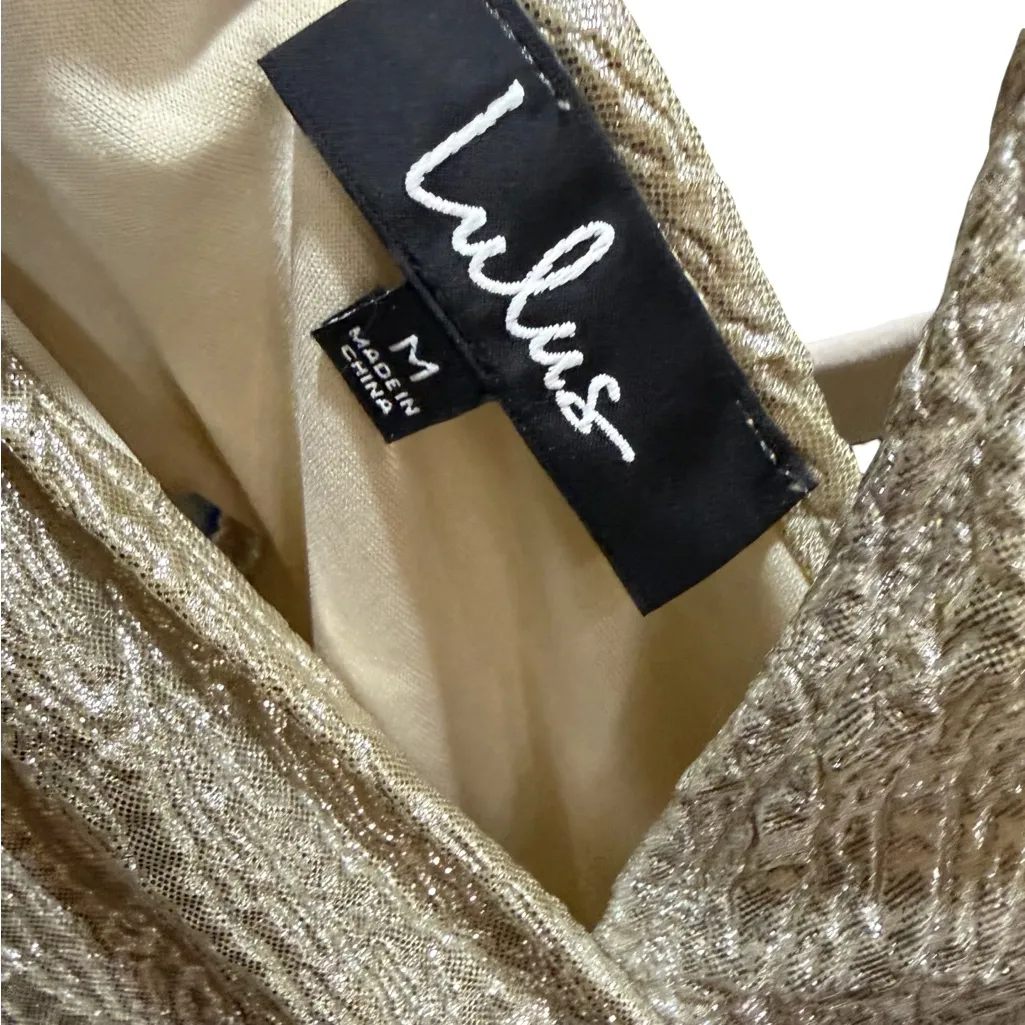 🌟 Lulus All That Shimmers Is Gold Light Gold Maxi Dress Women’s Medium - Image 10