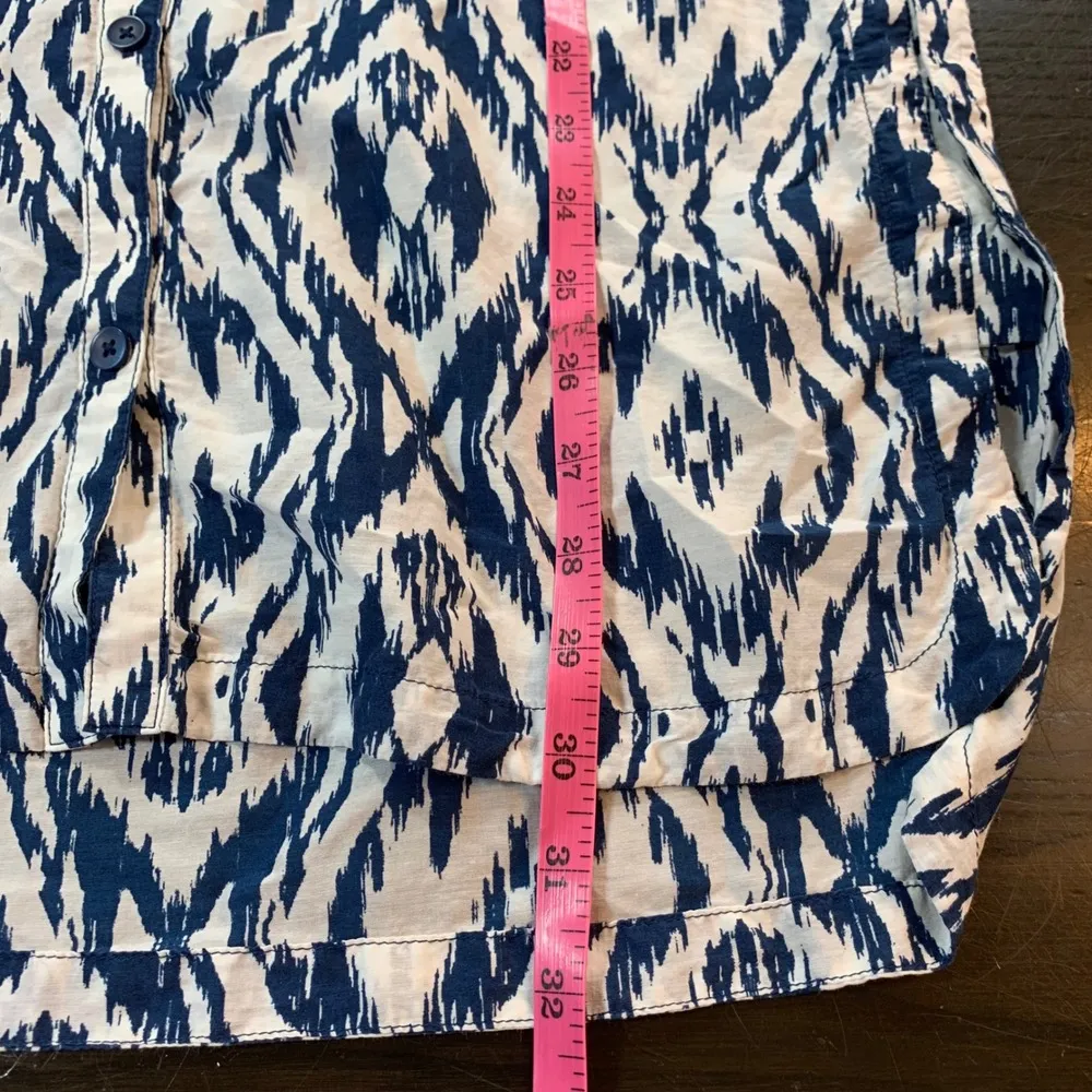 Athleta Ikat Print Tunic Top Women XXS Blue White Cotton Silk Shirt Dress Preppy - Image 10