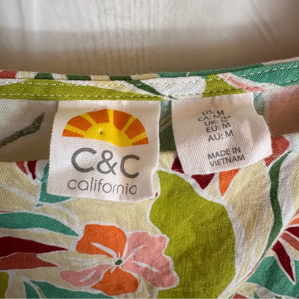 C & C California Womens Medium Linen‎ Floral Dress Sleeveless Resort Vacation - Image 5