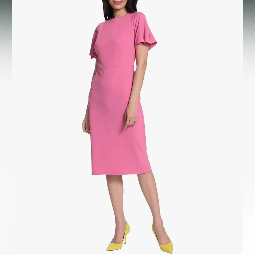 Maggy London Flutter Sleeve Pencil Skirt Dress in Ibis Rose Pink US 4 - Image 2