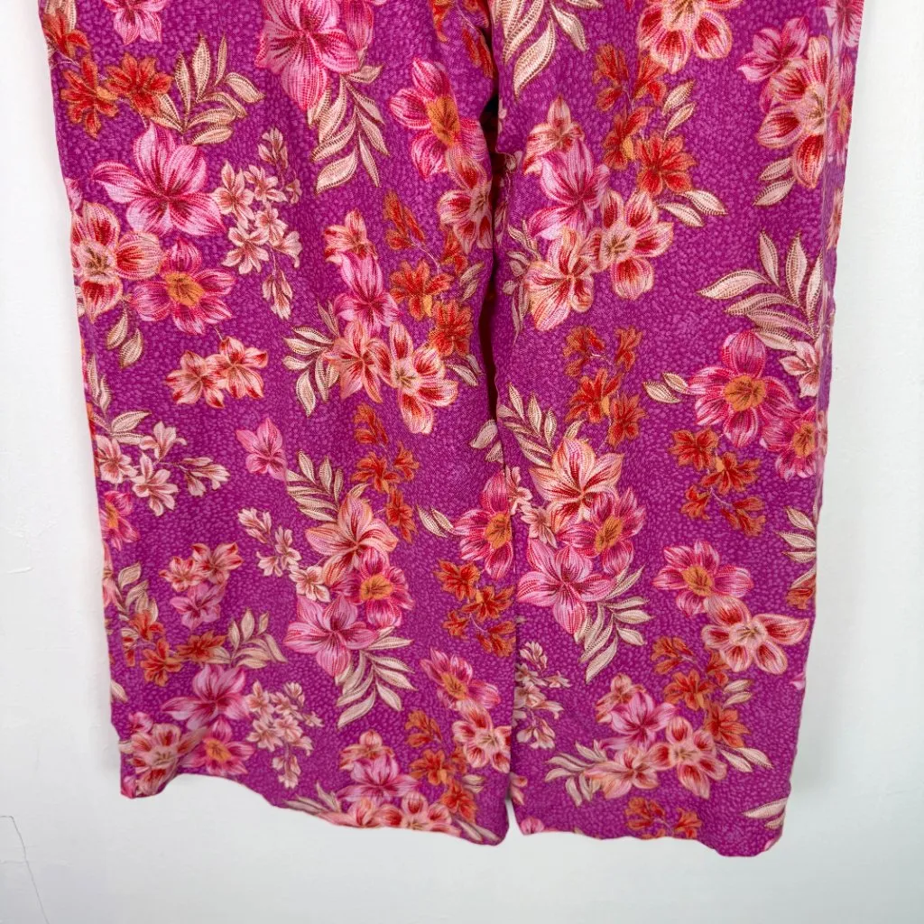LOFT Floral Flowy Wide Leg Linen Pants Pull On Size Large L EUC - Image 12