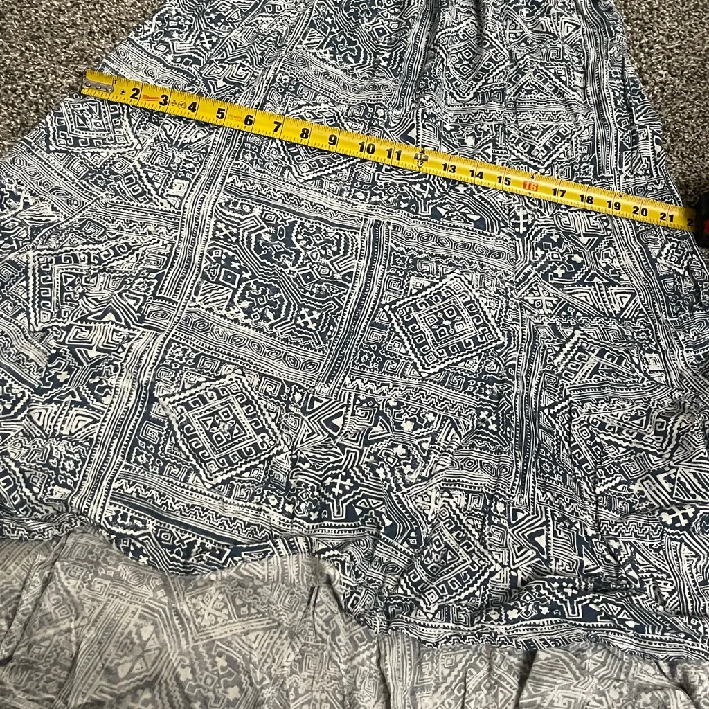 Billabong Blue and White geometric tribal Patterned High-Low Strapless Dress XS - Image 10