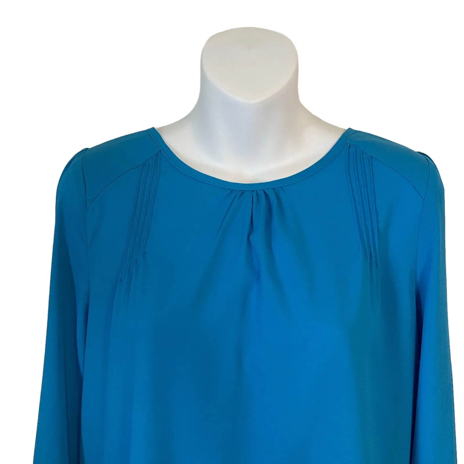 Umgee USA Pleated Neck Tie Back Long Sleeve Blouse Blue Cotton Blend Size S - Image 3