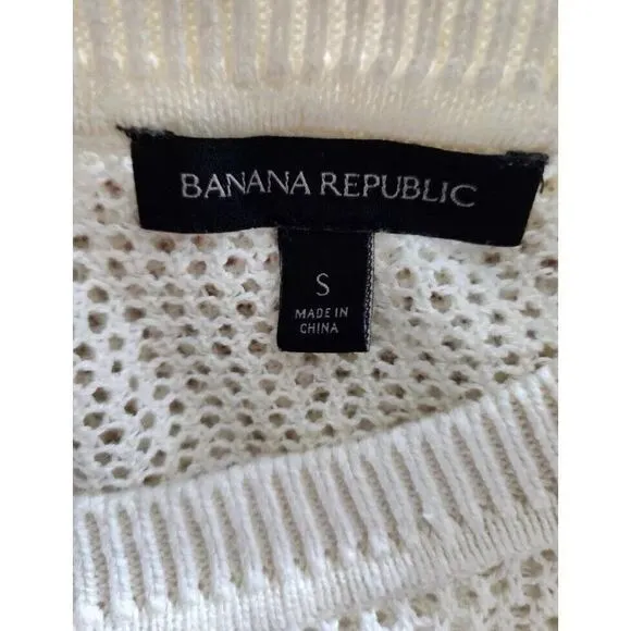Banana Republic‎ Linen Blend Sweater Open Knit Long Sleeve White Women's Small - Image 8