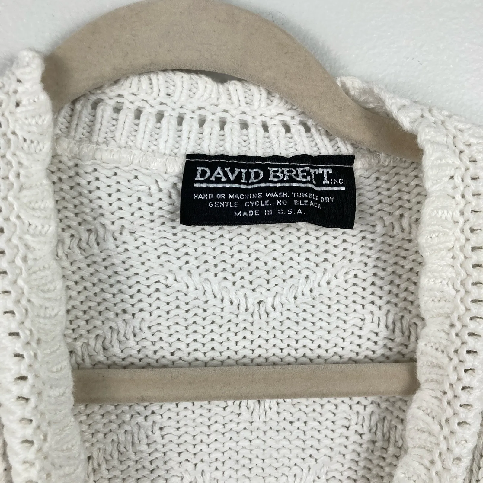 Vintage Womens L White Scallop Chunky Knit Cardigan Cottagecore Coastal Grandma Size L - Image 4