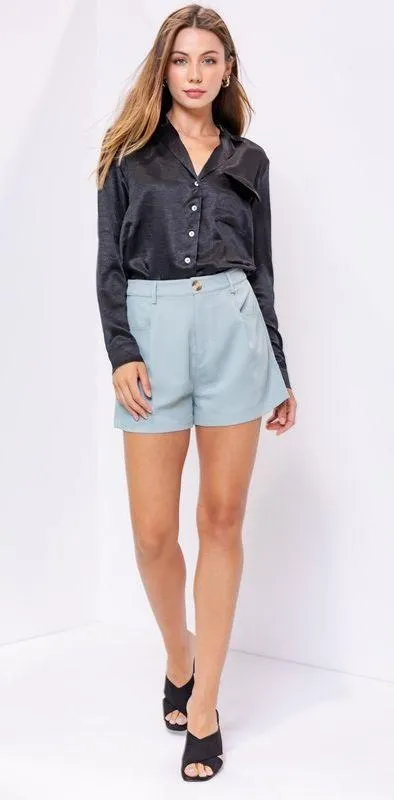 Black Satin Button Down Top - Image 3