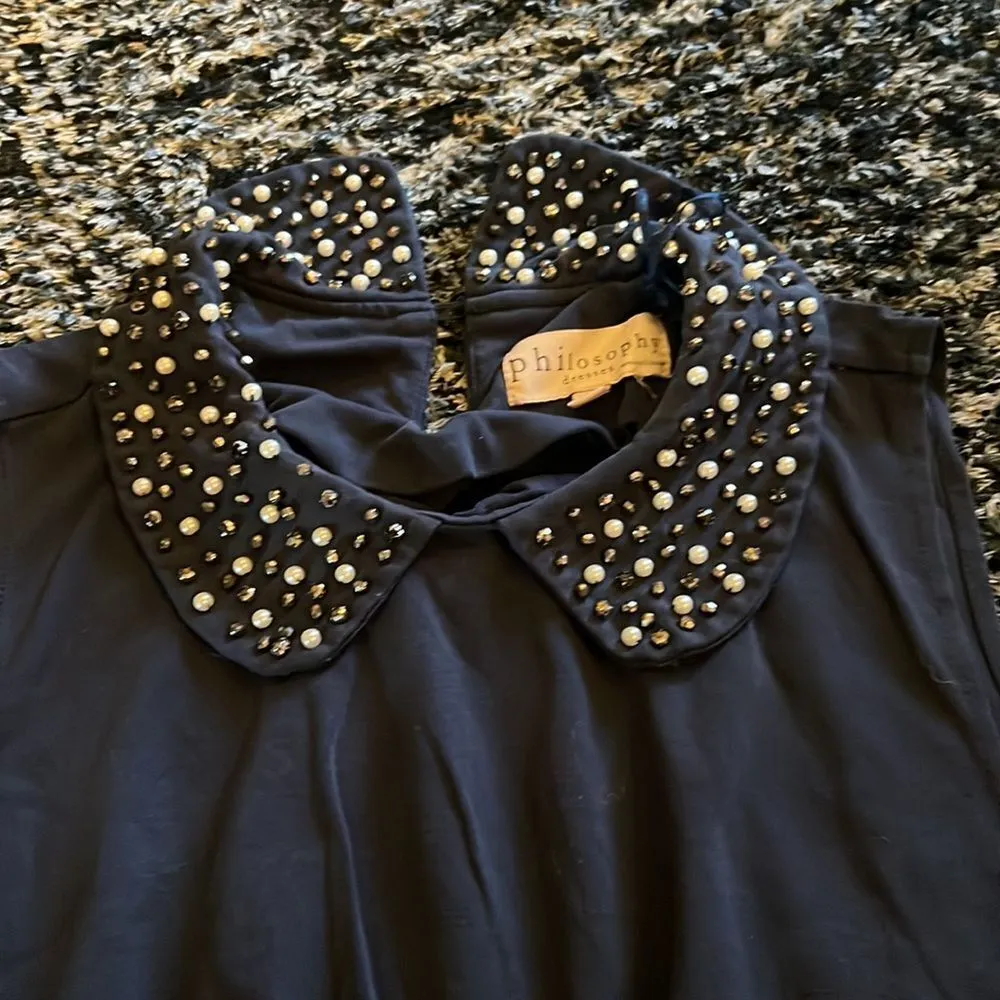 Philosophy navy beaded neckline dress M - Image 6