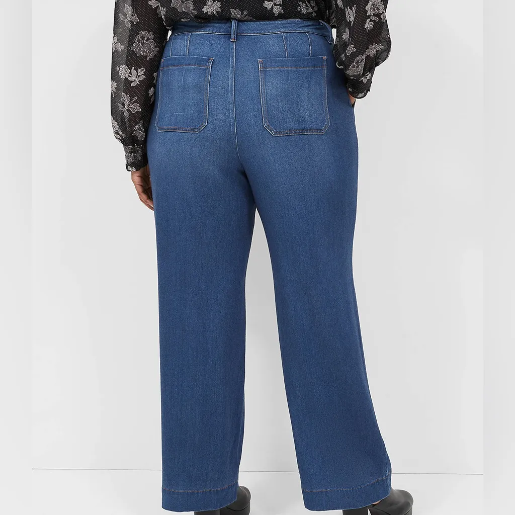 Mid Rise Classic Fit Wide Leg Viscose Lyocel Long Tall Trouser Jeans - Image 2